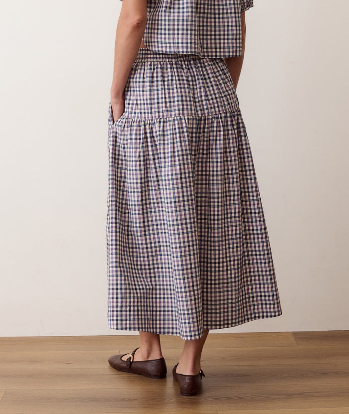 Gia Poplin Skirt - Blue & Lavender Plaid