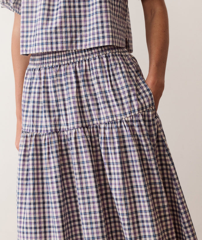 Gia Poplin Skirt - Blue & Lavender Plaid