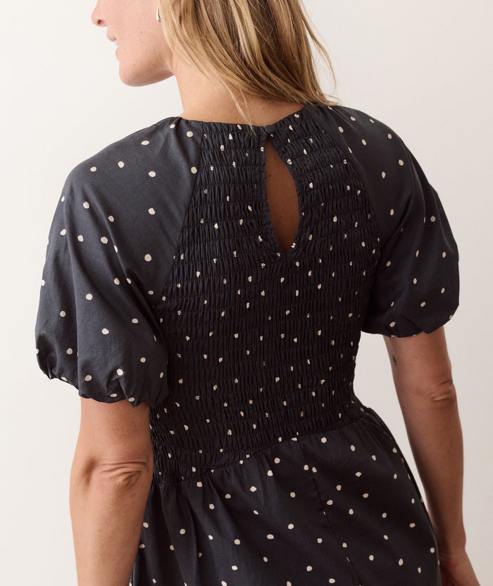 Gigi Smocked Dress - Navy Polka Dot