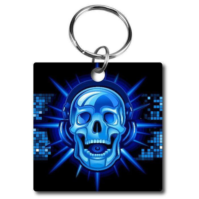 Glowing Skull wearing Headphones Headset Acrylic Key Chain - Schoppix Gifts