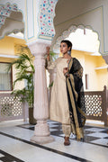 <img> Gold Black Cotton Suit Hand Blocked In Antique Gold
