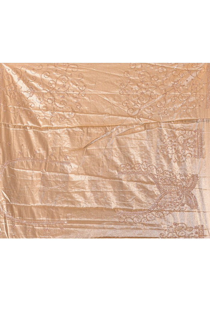 Gold Saree With All-Over Tikki Work And Scalloped Geometric Border