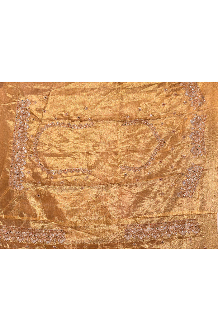 Gold Shimmer Saree With Hand Embroidered Scalloped Border Tissue Saree