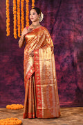 Gold With Red Contrast Shikargah Border Kanjivaram Silk Saree