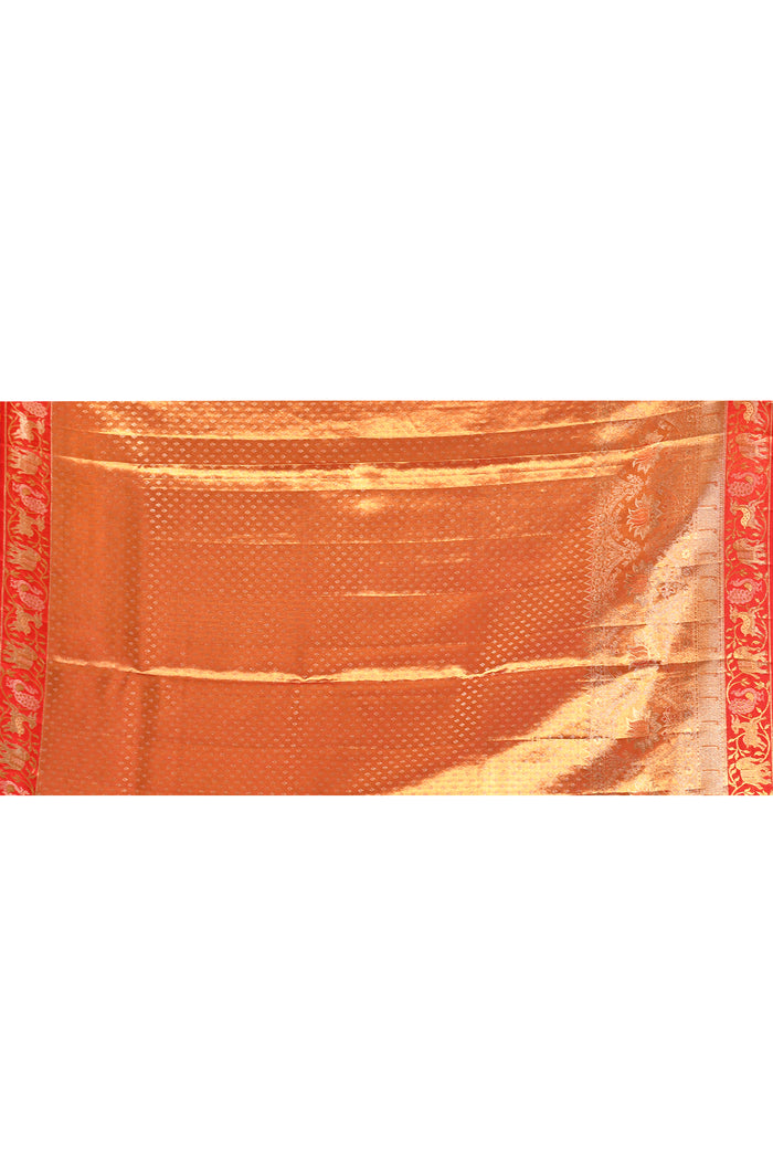 Gold With Red Contrast Shikargah Border Kanjivaram Silk Saree