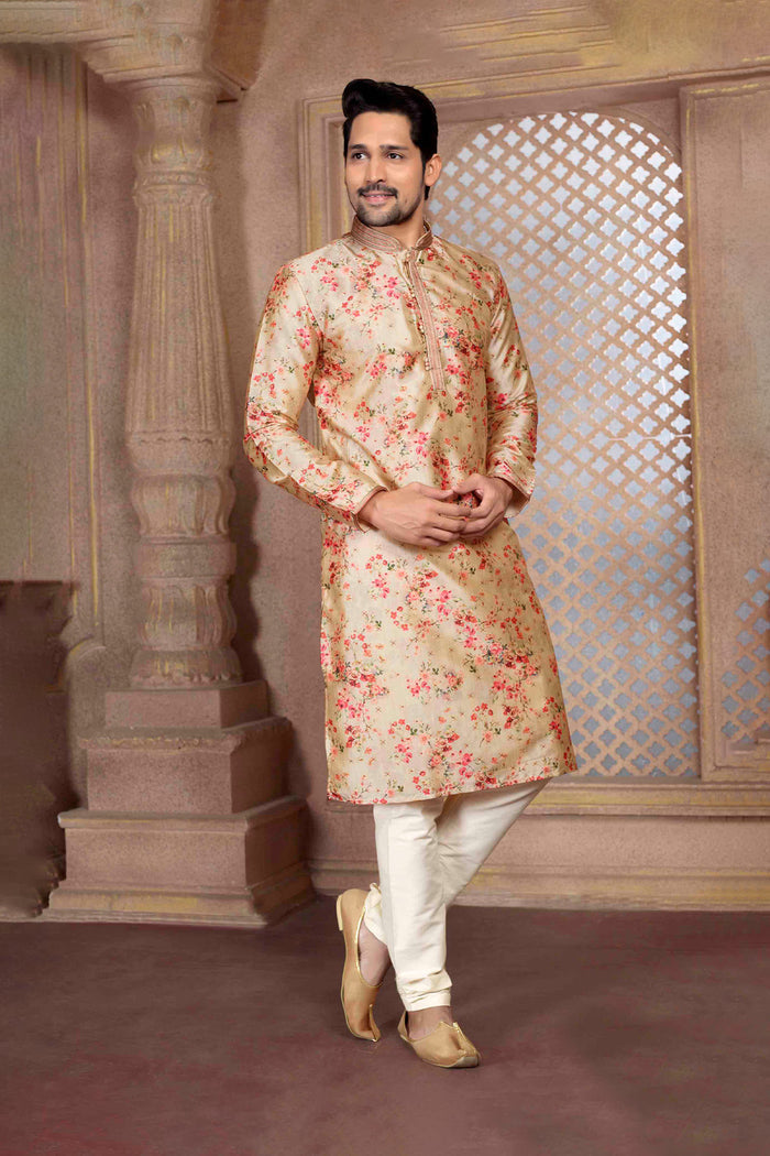 Golden Art Silk Digital Printed Kurta Set