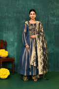 Golden Blue Tissue Silk Embroidered Kurta Set
