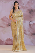 <img> Golden Fancy Tissue Saree With Sequins Work