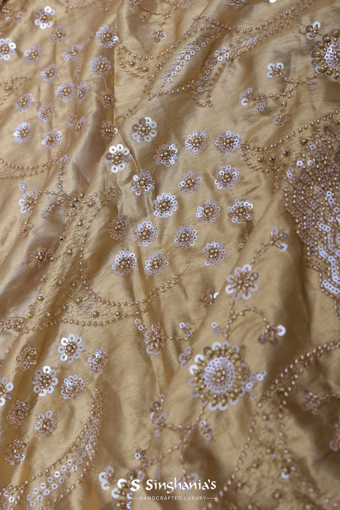 <img> Golden Fancy Tissue Saree With Sequins Work