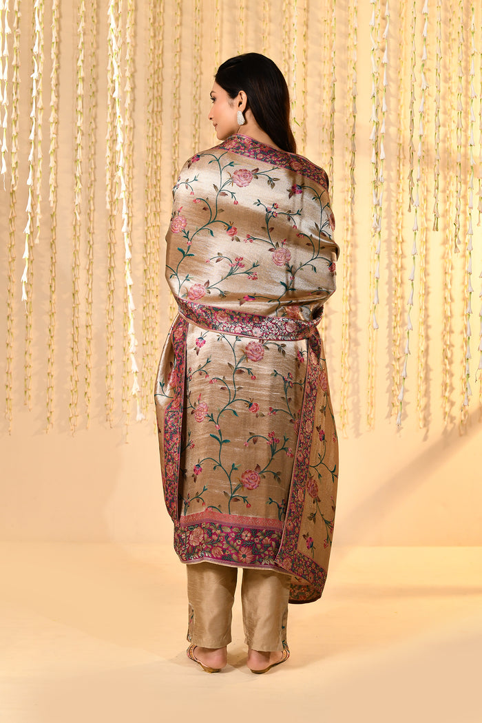 Golden Floral Woven Tissue Kurta Set