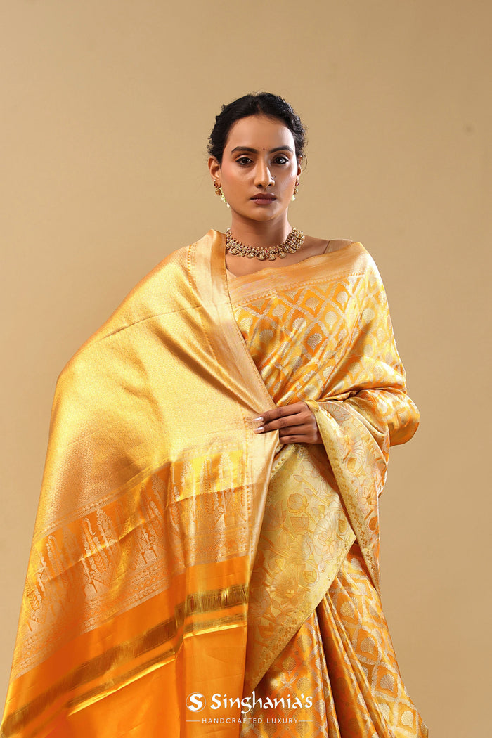 Golden Kanjivaram Tissue Saree With Rangat Design