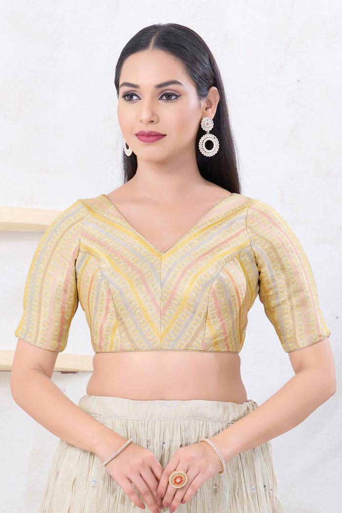 Golden Multi Colour Jacquard Blouse