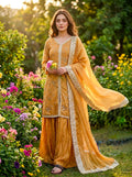 Golden Mustard Silk Kurti With Pearl Trim