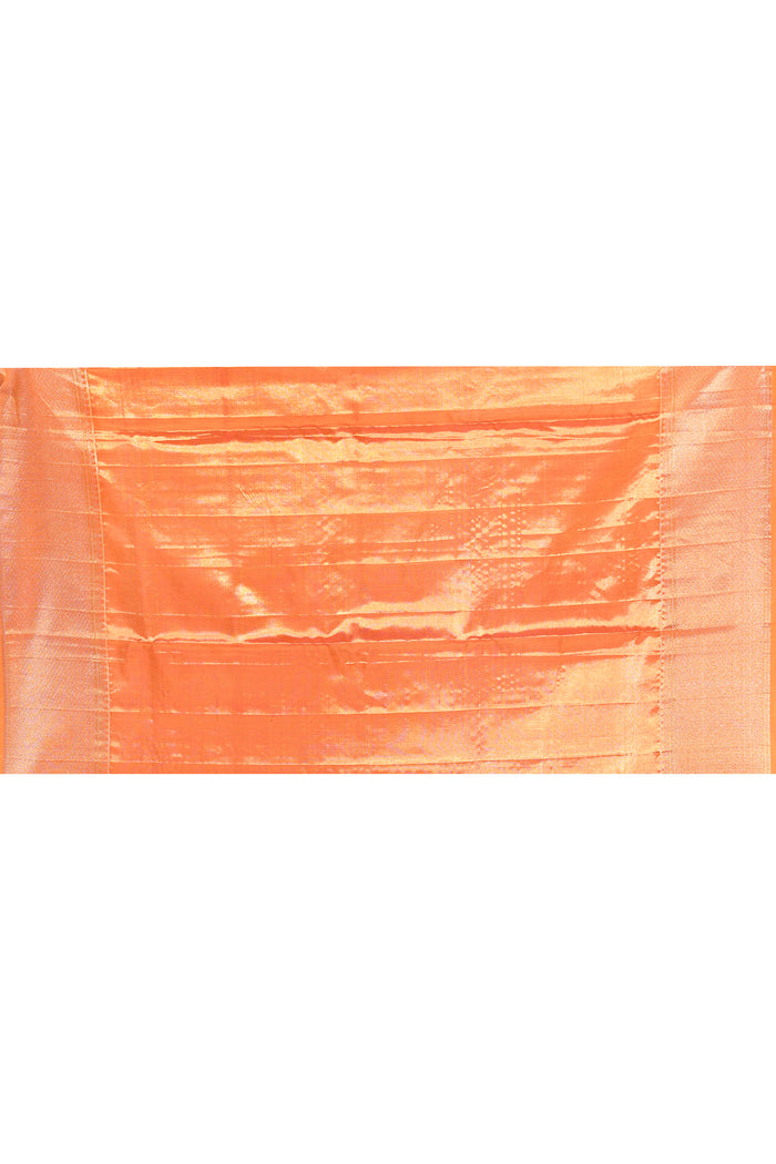 Golden Orange With Checked Zari Weave & Temple Border Kanjivaram Silk Saree