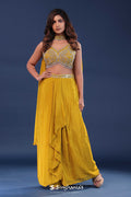 Golden Poppy Yellow Chinon Crepe Indo-Western Set