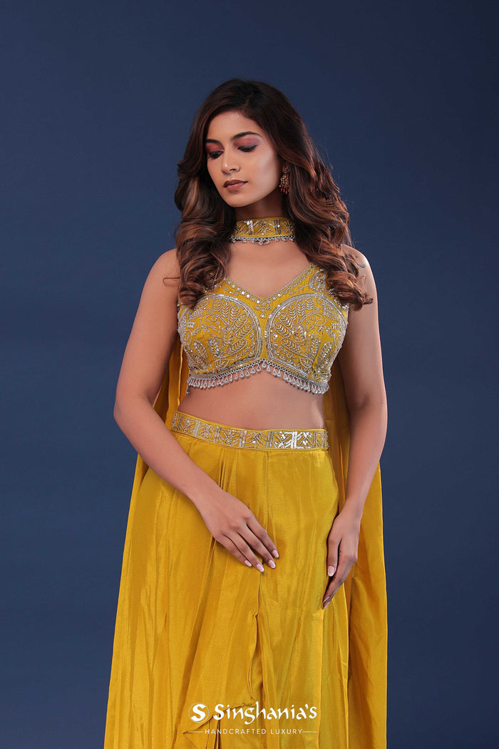 Golden Poppy Yellow Chinon Crepe Indo-Western Set