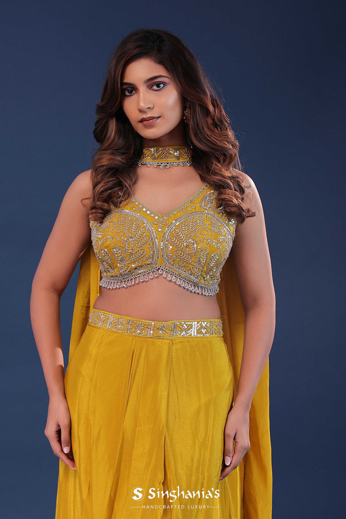 Golden Poppy Yellow Chinon Crepe Indo-Western Set