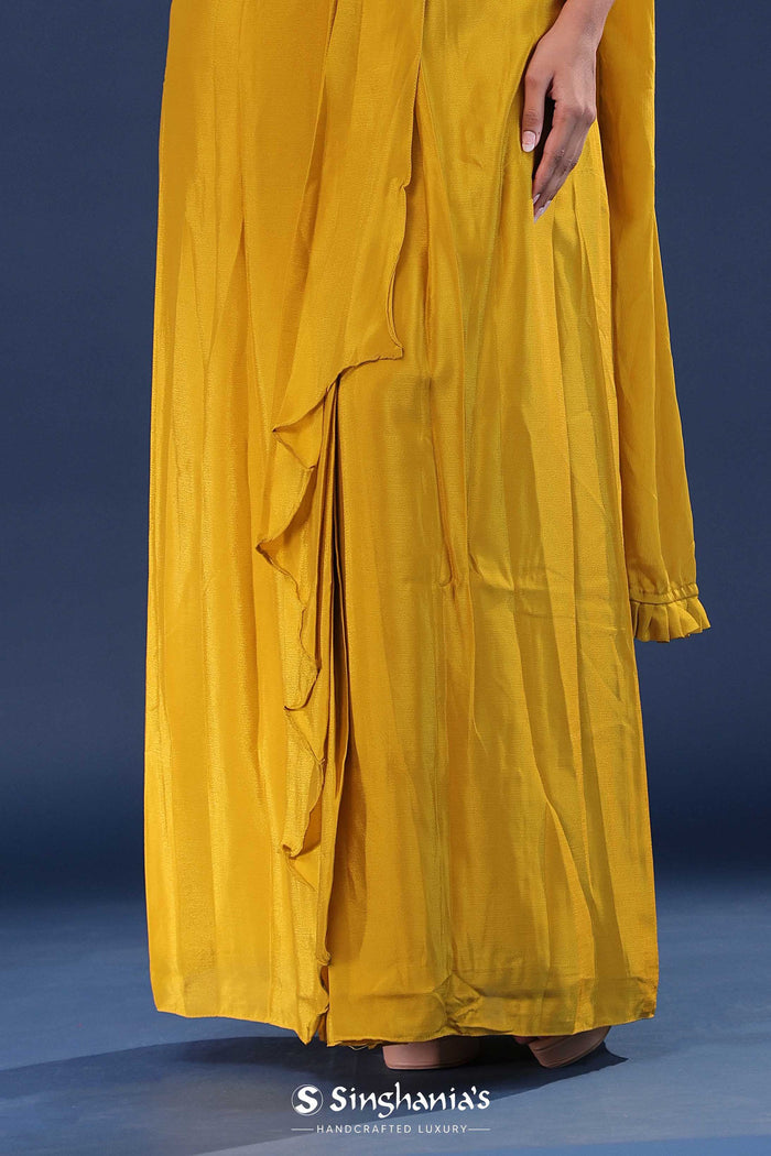 Golden Poppy Yellow Chinon Crepe Indo-Western Set