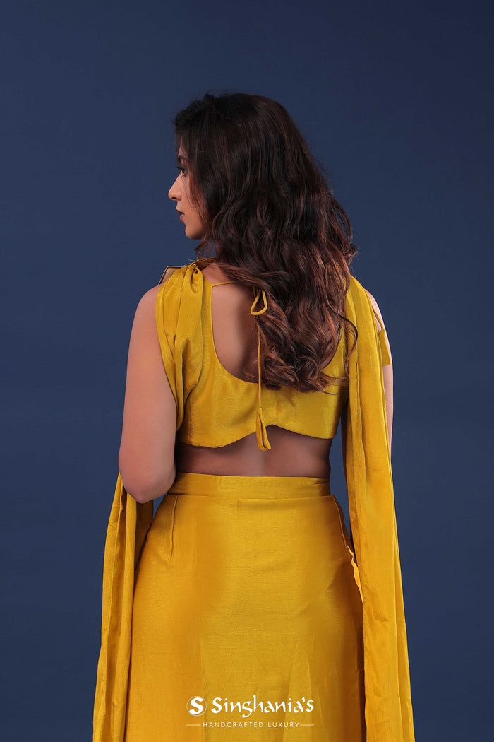 Golden Poppy Yellow Chinon Crepe Indo-Western Set