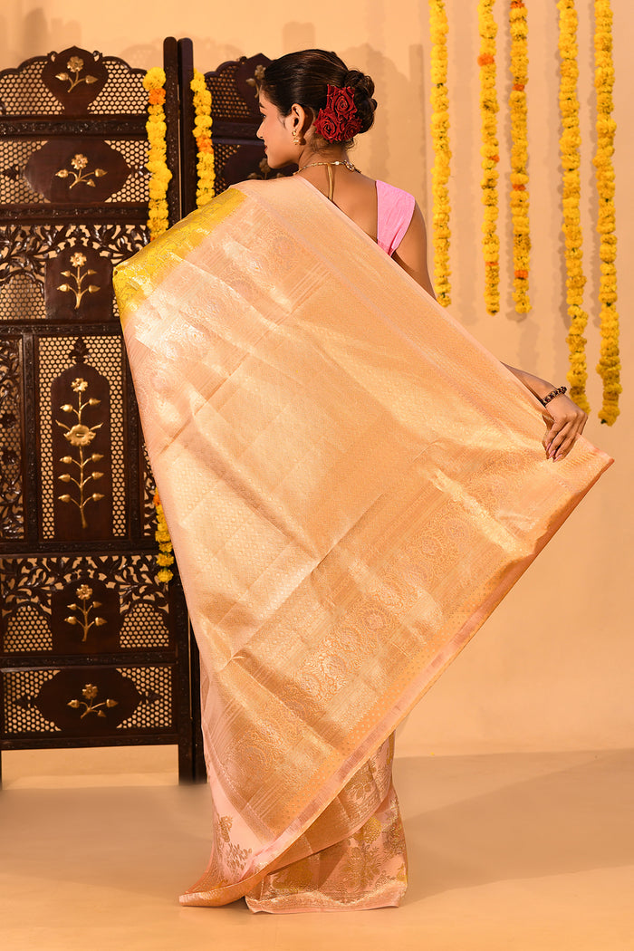 Golden Primrose Peacock Kanjivaram Tissue Saree