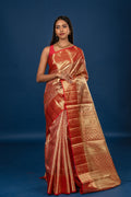 Golden Red Zari Woven Kanjivaram Silk Saree