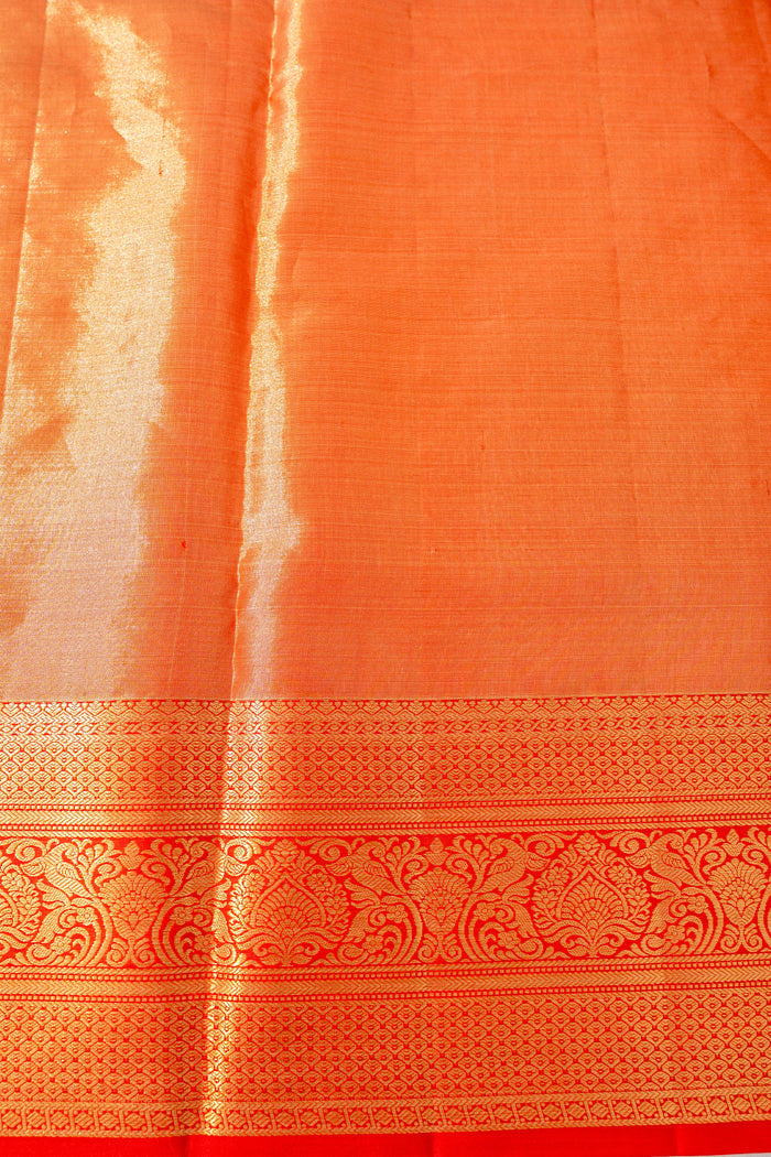 Golden Red Zari Woven Kanjivaram Silk Saree