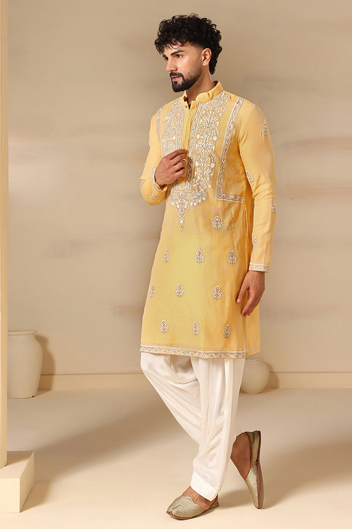 Golden Yellow Booti Embroidered Kurta