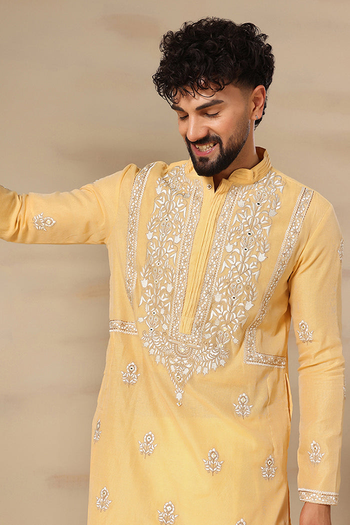 Golden Yellow Booti Embroidered Kurta