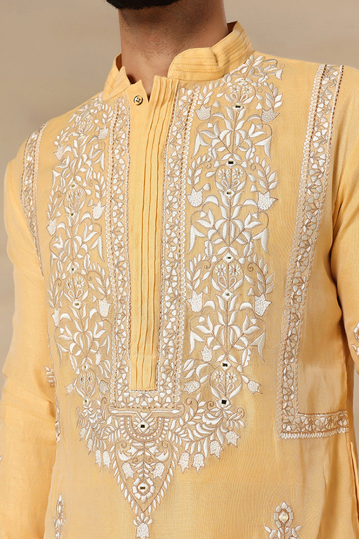 Golden Yellow Booti Embroidered Kurta