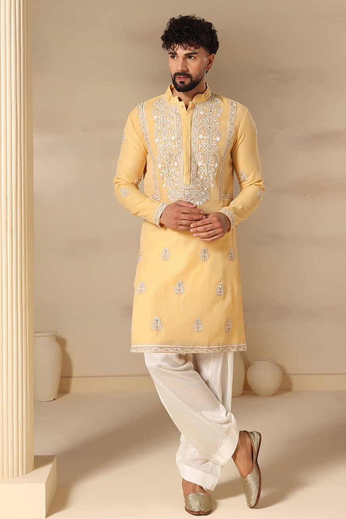 Golden Yellow Booti Embroidered Kurta