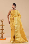 <img> Golden Yellow Kanjivaram Saree With Gold Zari