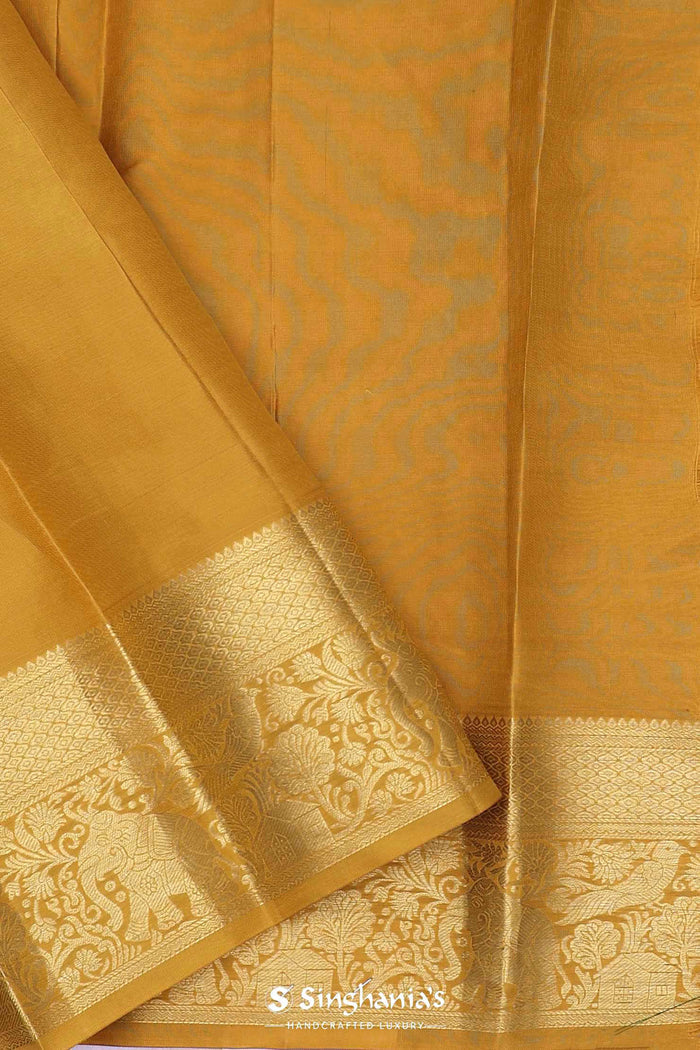 <img> Golden Yellow Kanjivaram Saree With Gold Zari