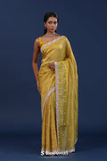 Golden Yellow Tissue Saree With Sequin Work