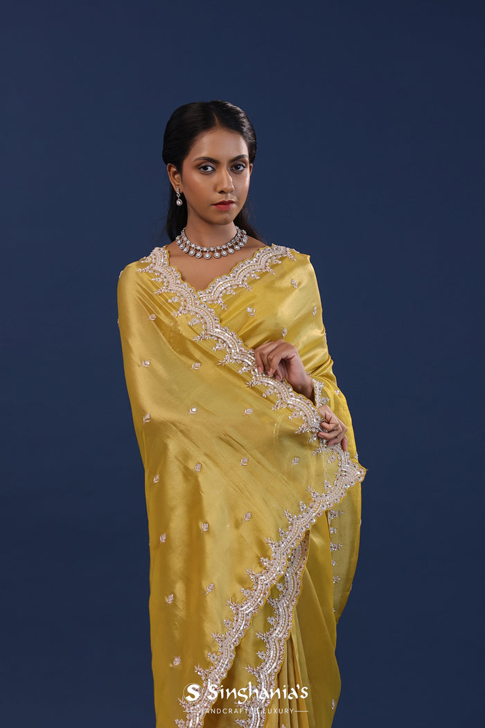 Golden Yellow Tissue Saree With Sequin Work