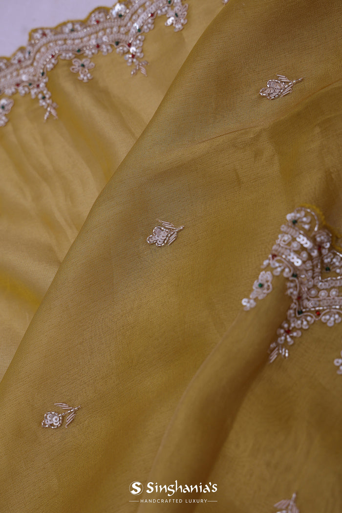 Golden Yellow Tissue Saree With Sequin Work