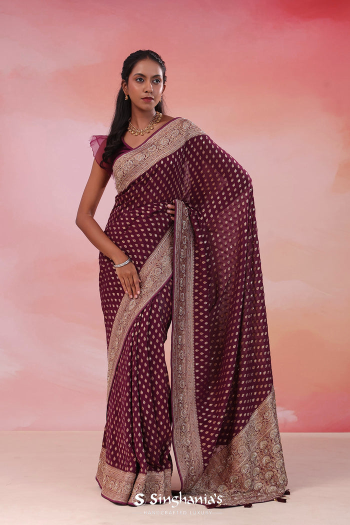 Gondola Brown Georgette Banarasi Saree With Sequins Work
