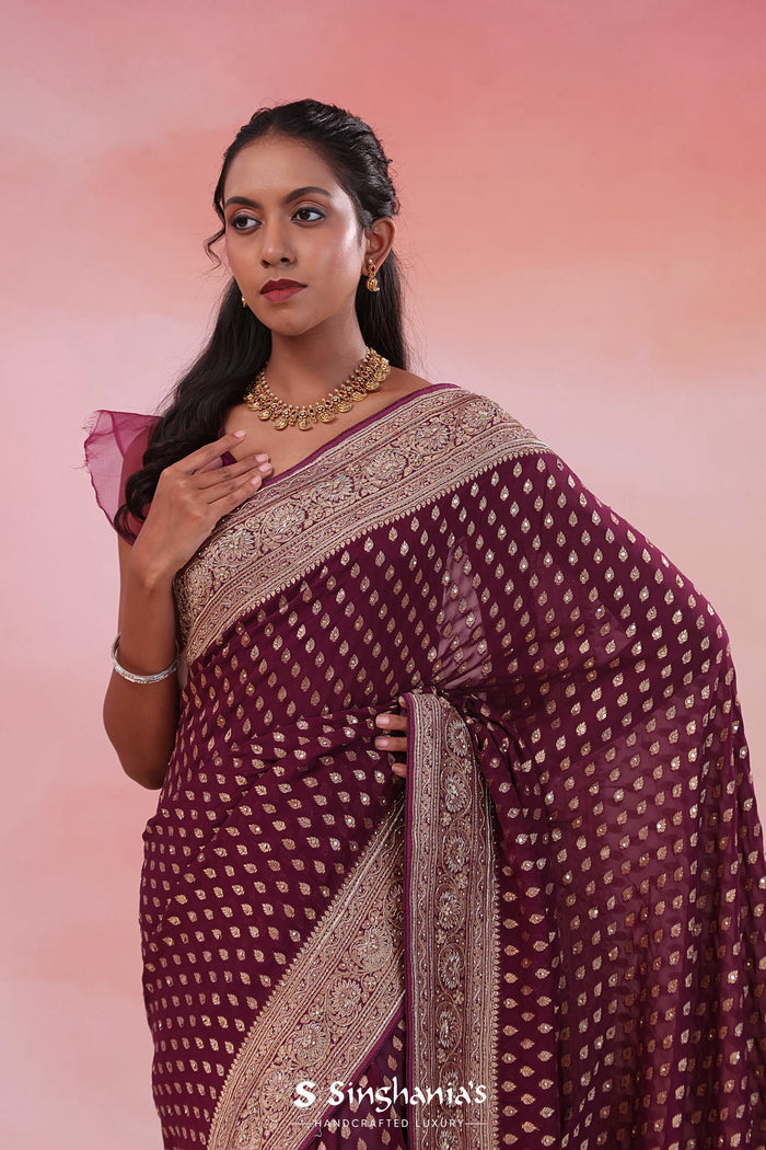 Gondola Brown Georgette Banarasi Saree With Sequins Work