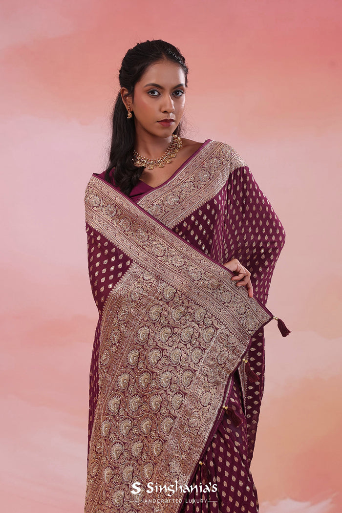 Gondola Brown Georgette Banarasi Saree With Sequins Work