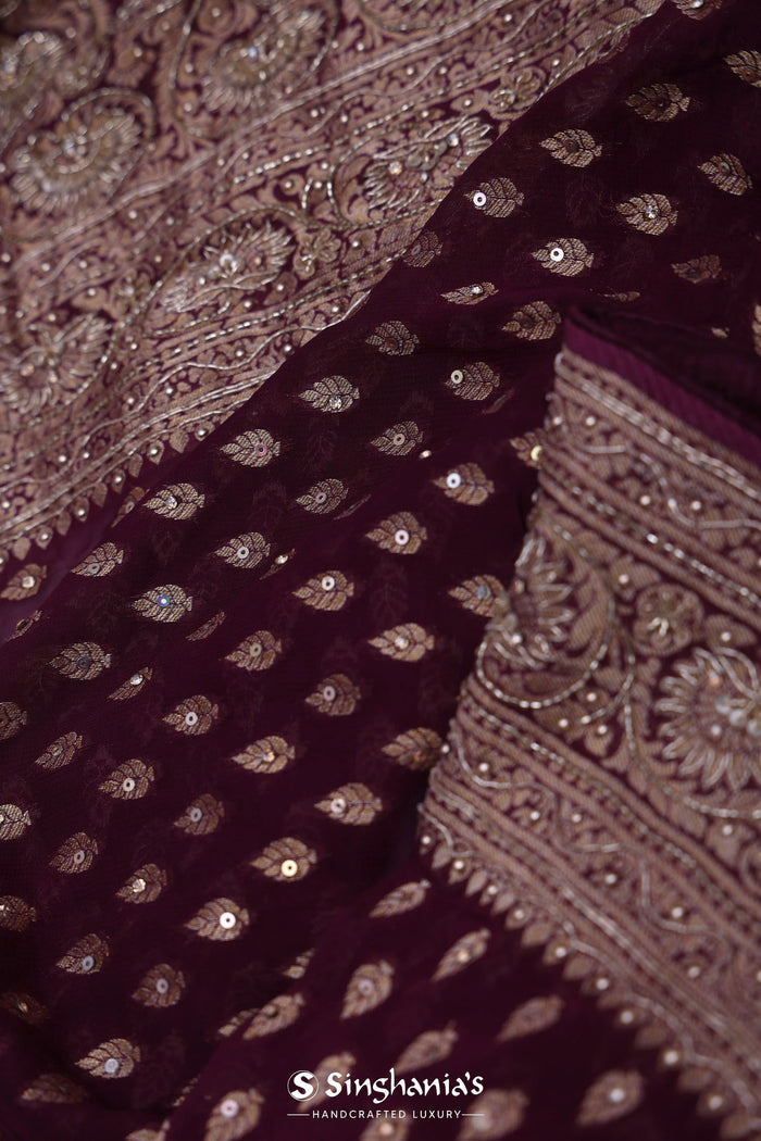 Gondola Brown Georgette Banarasi Saree With Sequins Work