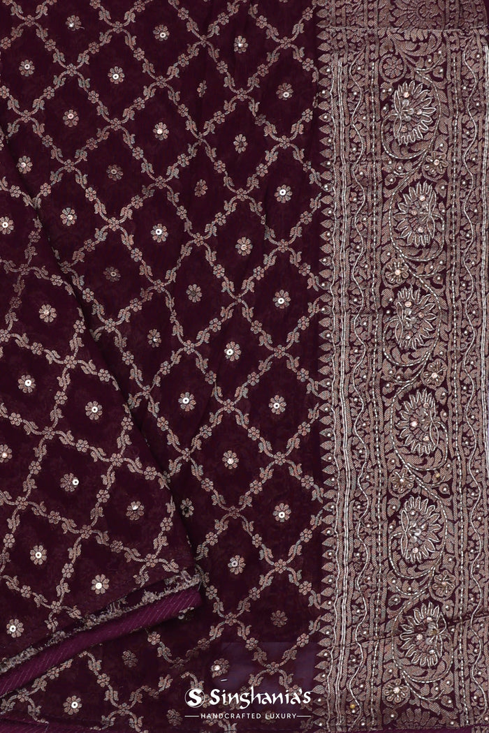 Gondola Brown Georgette Banarasi Saree With Sequins Work