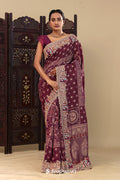 Gondola Red Tissue Saree With Bandhani Work