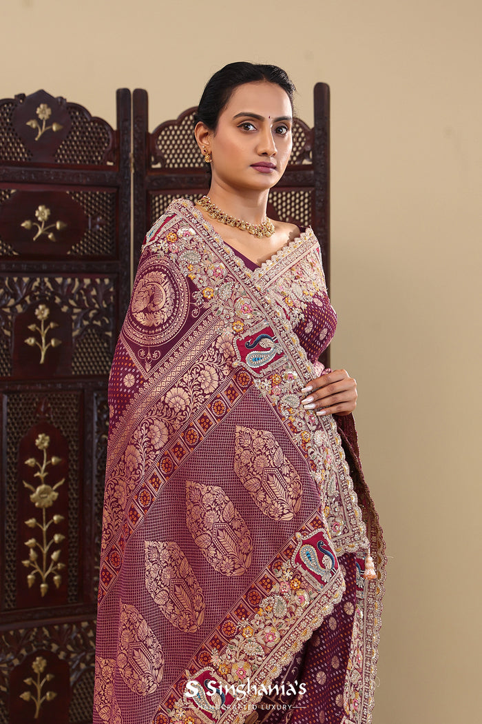 Gondola Red Tissue Saree With Bandhani Work