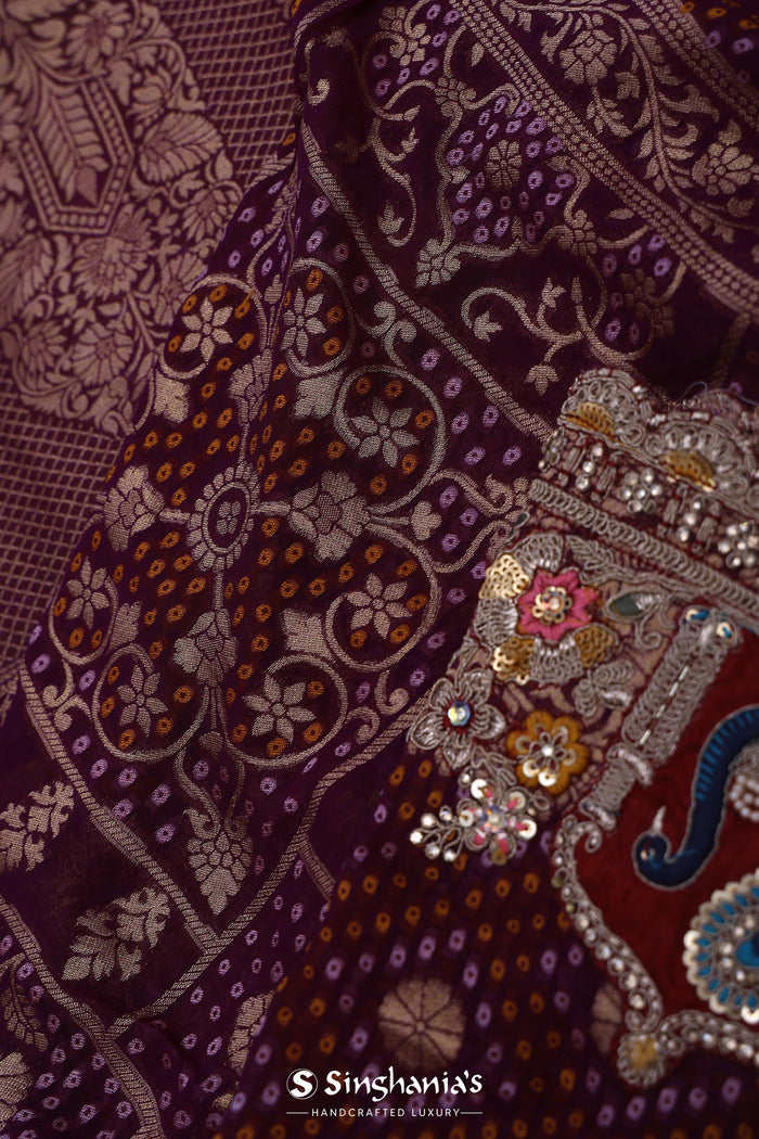 Gondola Red Tissue Saree With Bandhani Work