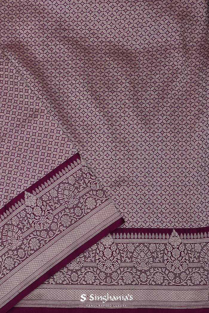 Grape Purple Banarasi Silk Saree With Floral Bel