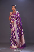 <img> Grape Purple Butta Banarasi Silk Saree