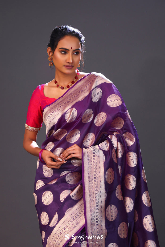 <img> Grape Purple Butta Banarasi Silk Saree