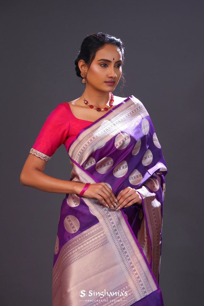 <img> Grape Purple Butta Banarasi Silk Saree