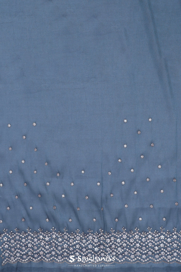 Gray Blue Organza Tissue Saree With Scallop Border