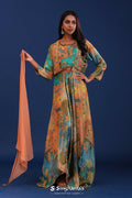 <img> Green And Multicolour Crepe Silk Printed Anarkali Set