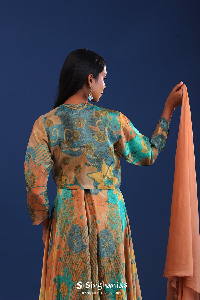 <img> Green And Multicolour Crepe Silk Printed Anarkali Set